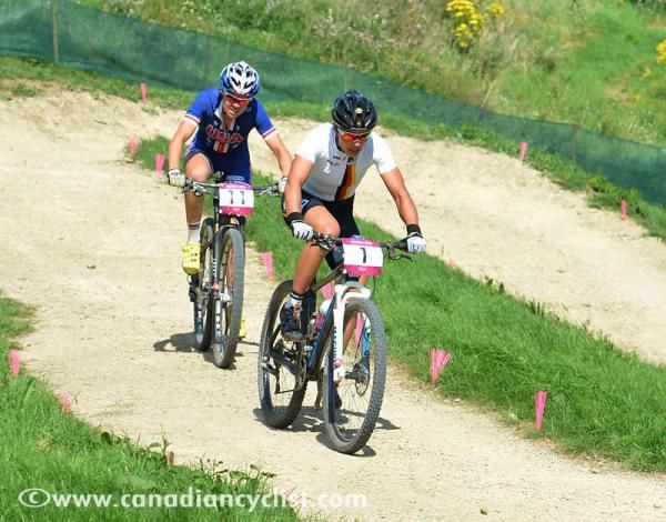 Sabine Spitz (Germany) and Georgia Gould (USA) start the last lap still battling for silver
