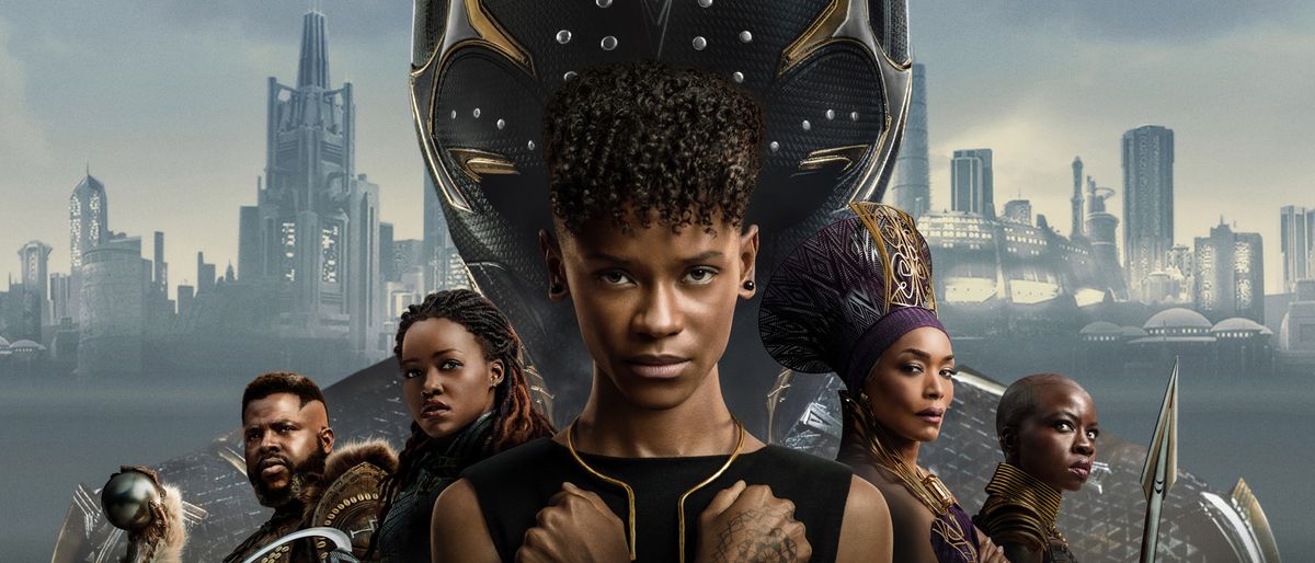 (L - R): Winston Duke as M&#039;Baku, Lupita Nyong&#039;o as Nakia, Letitia Wright as Shuri, Angela Bassett as Ramonda and Danai Gurira as Okoye in key art for Black Panther: Wakanda Forever