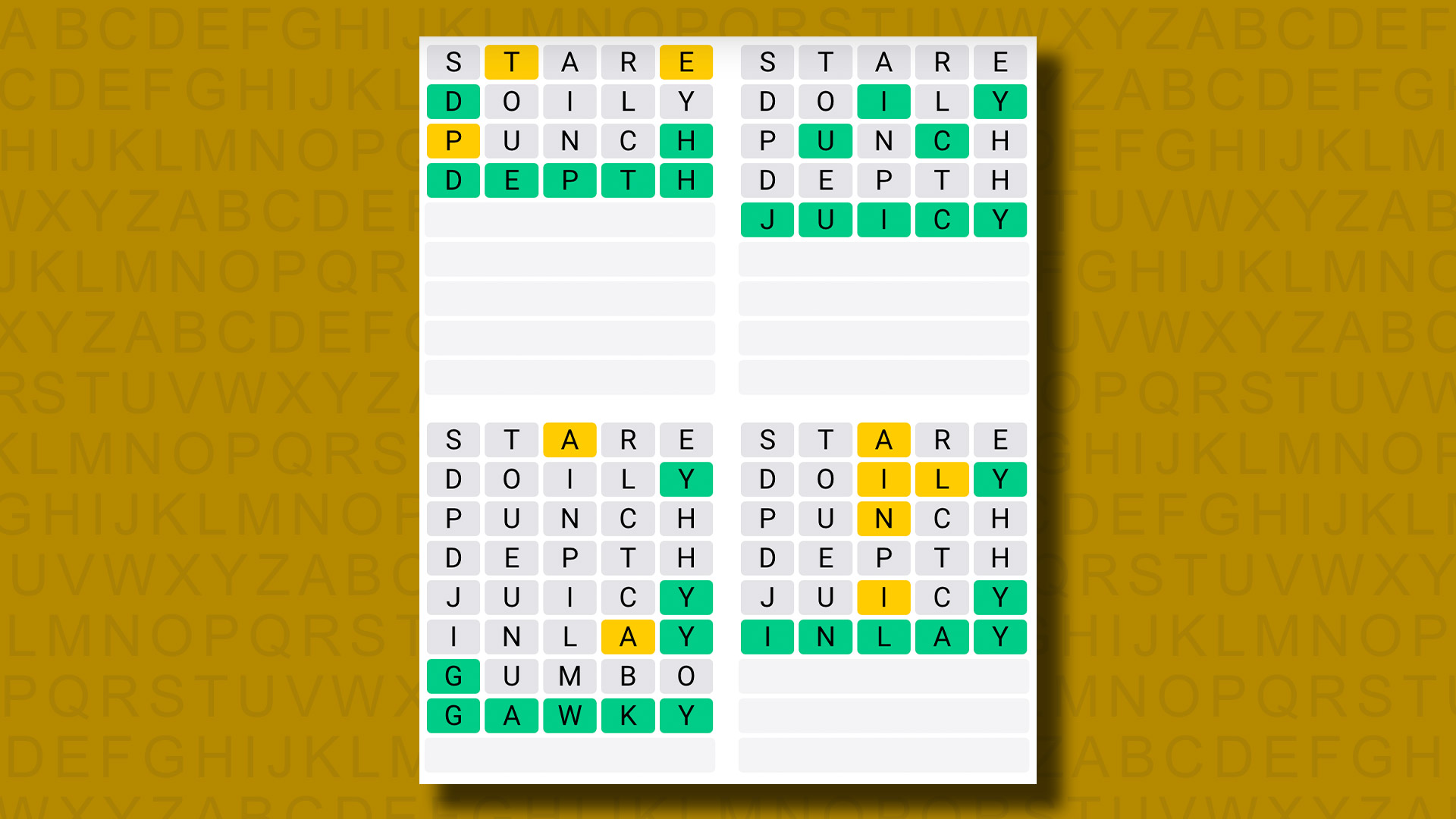 Respuestas de Quordle para el juego 937 sobre fondo amarillo