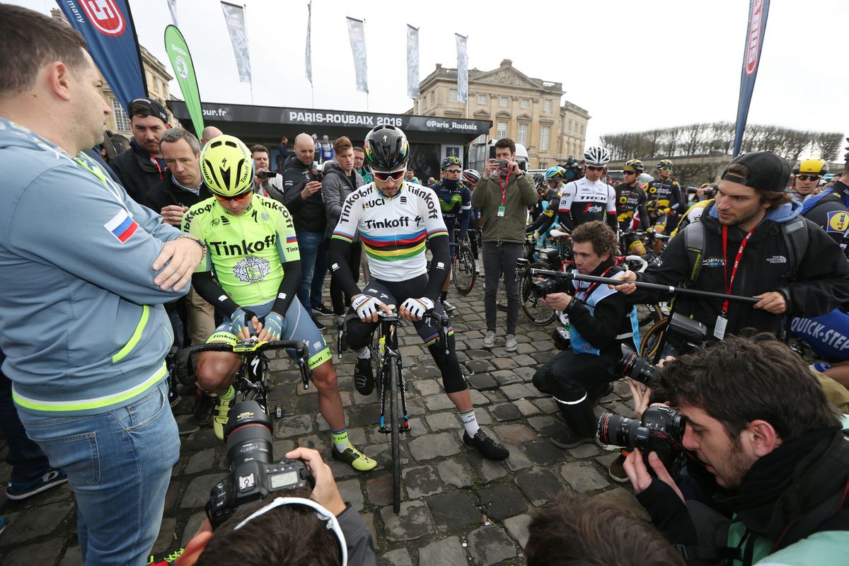 The Sagan brothers Juraj and Peter on the start line