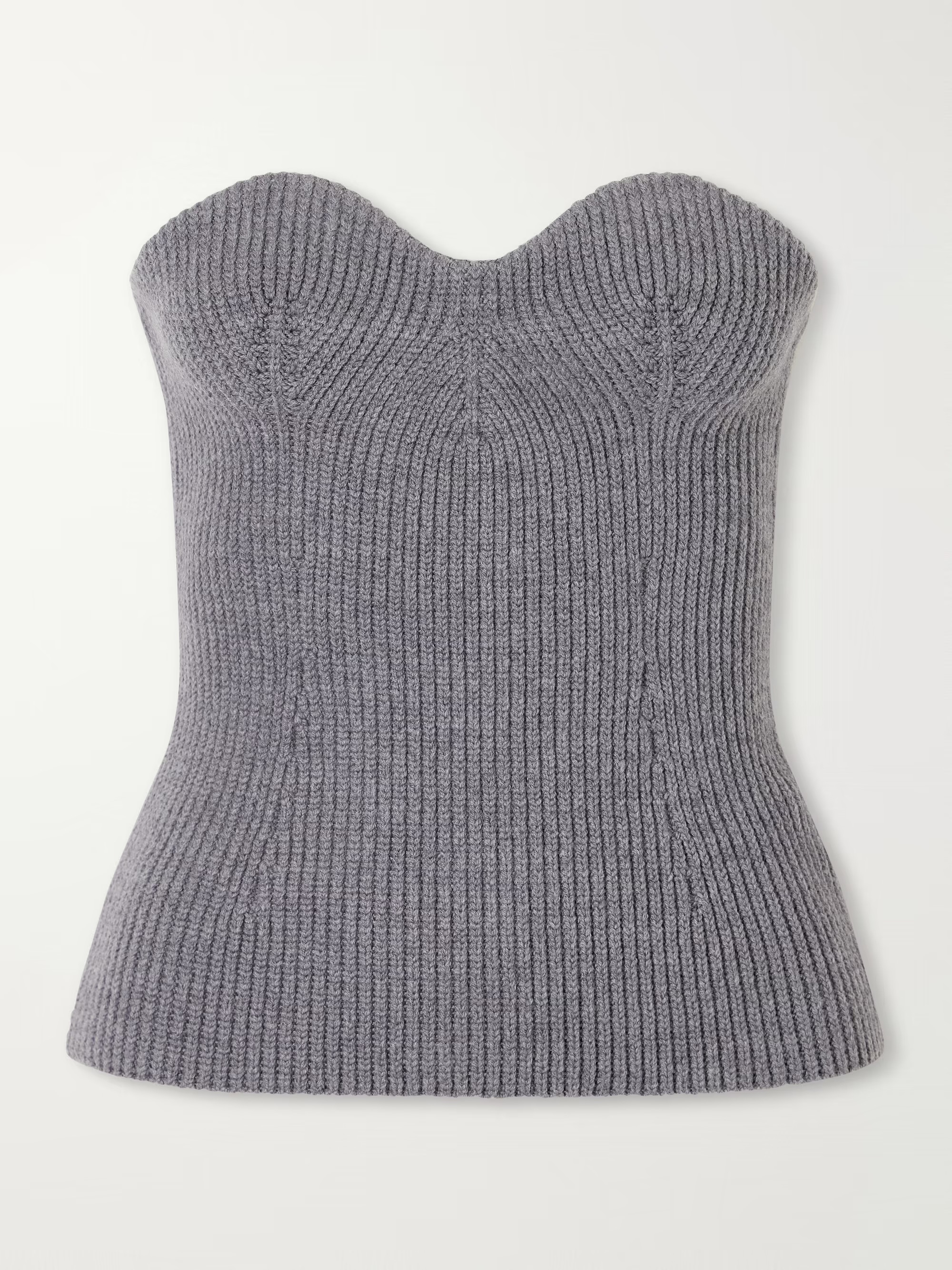 Jil Sander, Strapless Ribbed Wool-blend Bustier Top