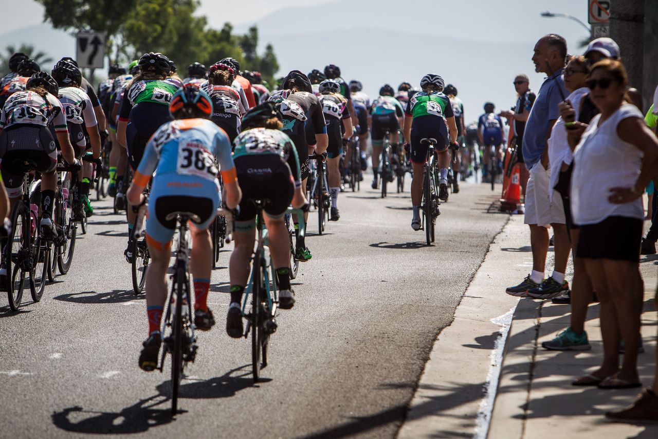 Fans watch the women on todays climb