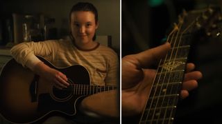 Bella Ramsey holds a Taylor 314ce acoustic guitar in The Last of Us season two trailer