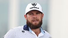 Tyrrell Hatton looks on during a practice round at the 2026 British Masters
