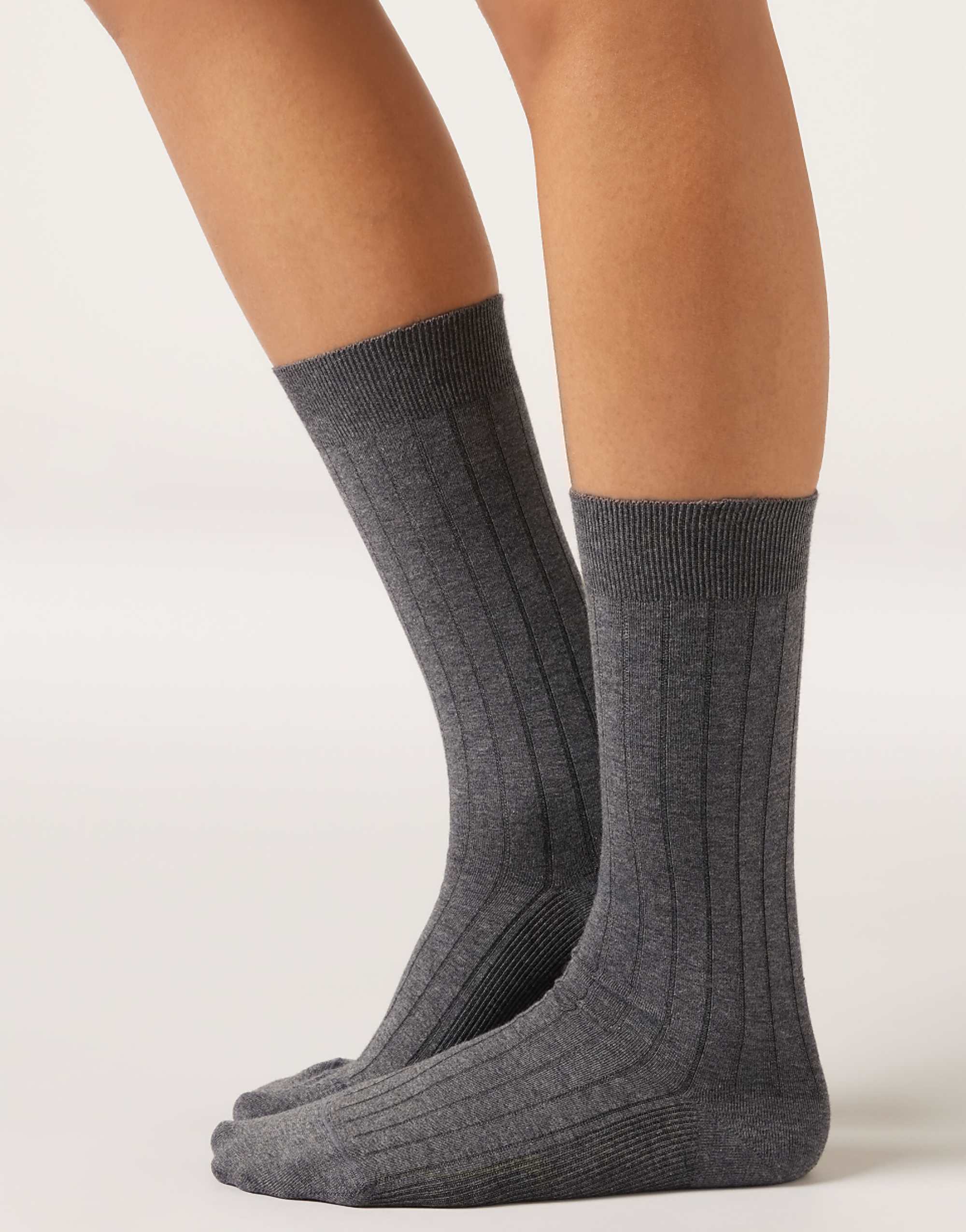 Calzedonia Ribbed Mid-Calf Socks in Melange Grey