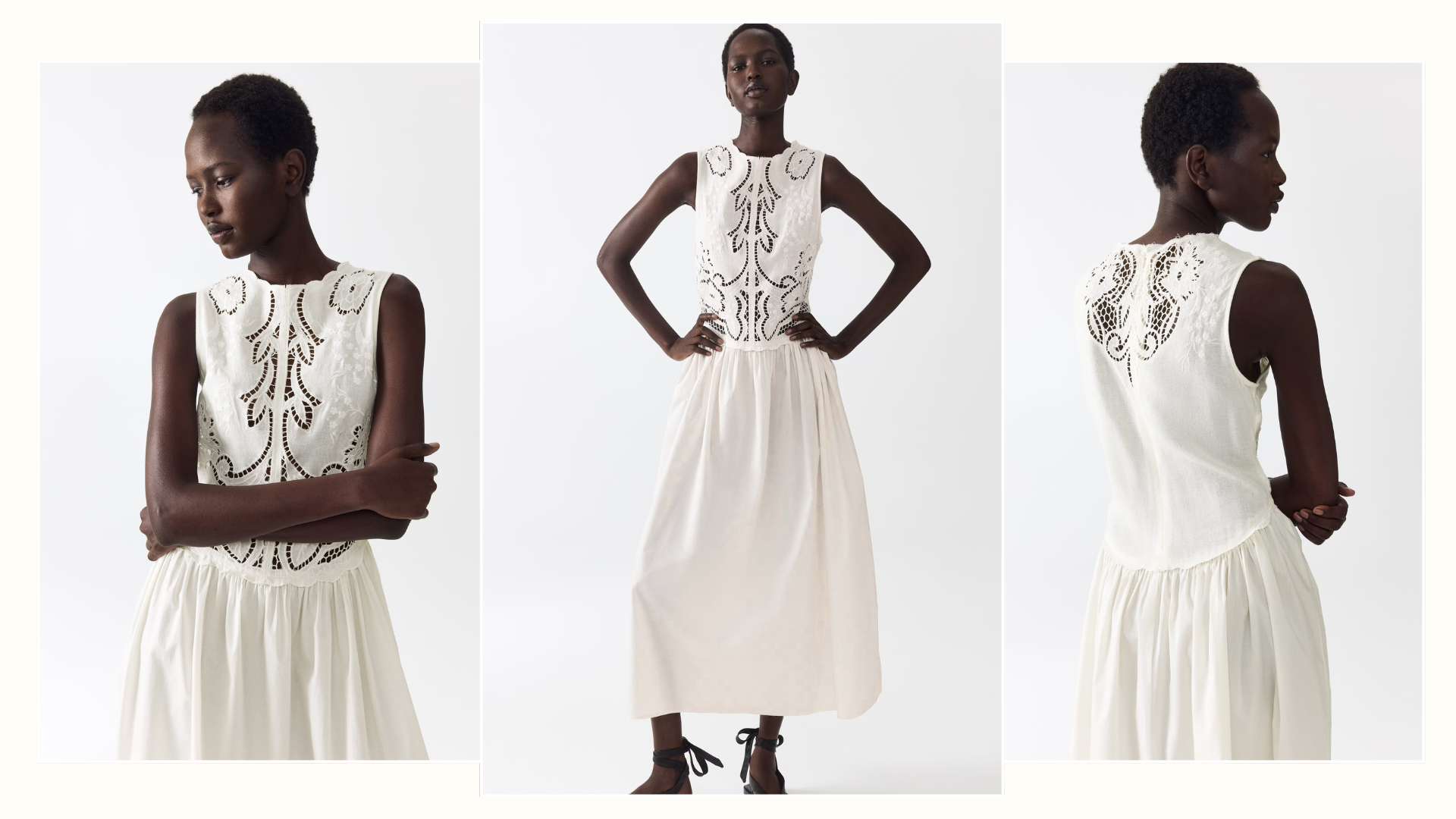 This Expensive-Looking H&amp;M Dress Is About to be Everywhere, model shot of the H&amp;M Embroidered Linen-blend Dress 
