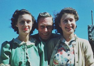 Princess Margaret and Princess Elizabeth with their beloved father King George VI onboard HMS Vanguard in 1947 taken from the upcoming BBC documentary, 'Elizabeth: The Unseen Queen'
