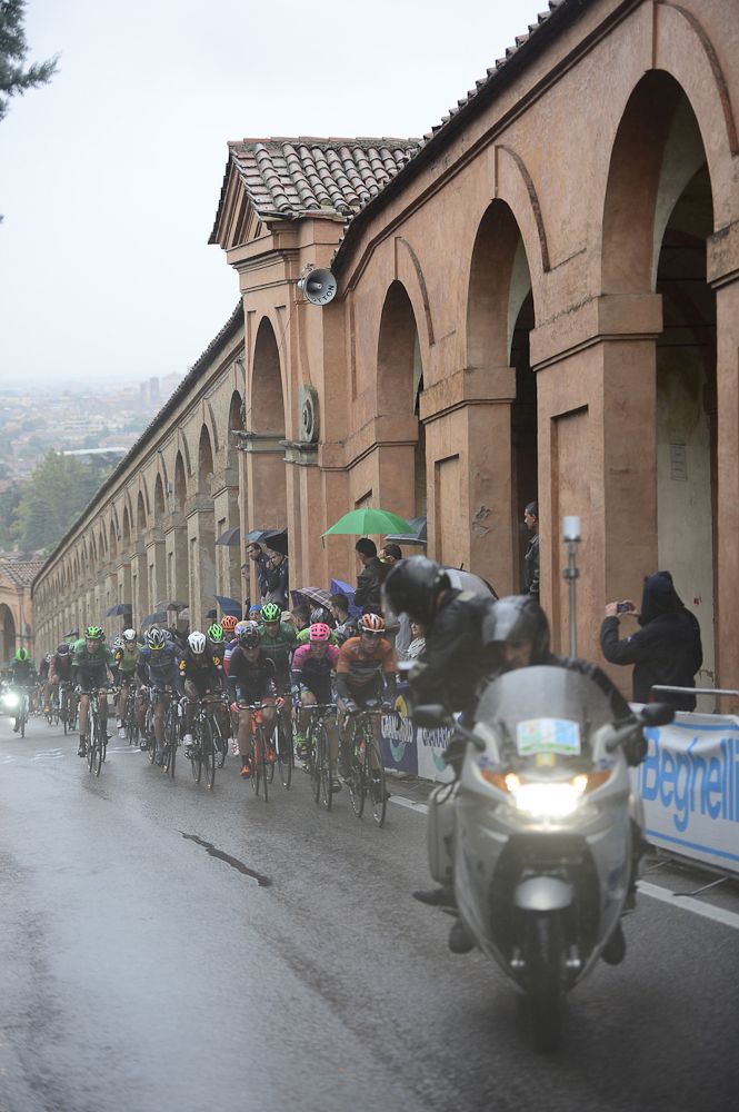 The peloton in action.