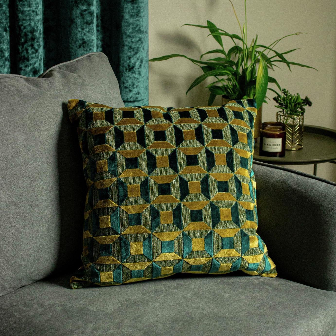 Paoletti Empire Geometric Cushion - Teal - 45x45cm