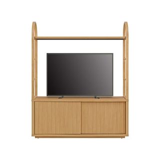 Beautiful Fluted Large Bookcase Entertainment Center for Tv’s Up to 65” by Drew Barrymore, Warm Honey Finish