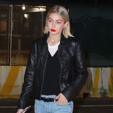 Gigi Hadid wearing a leather jacket