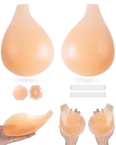 Apowus Sticky Bra Push Up, Adhesive Backless Strapless Bras for Big Busted Women With Reusable Nipple Covers Size L Creme