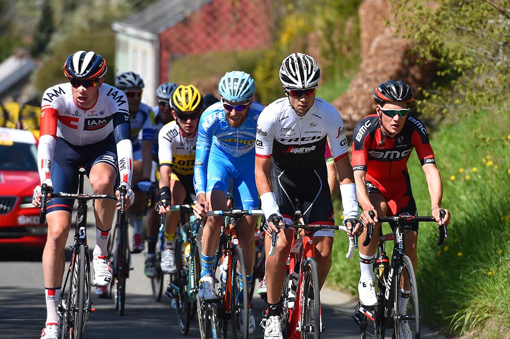Kiel Reijnen (Trek-Segafredo) in the braekaway in the 2016 Fl&egrave;che Wallonne