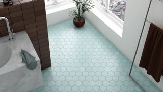 small geometric pale blue floor tiles