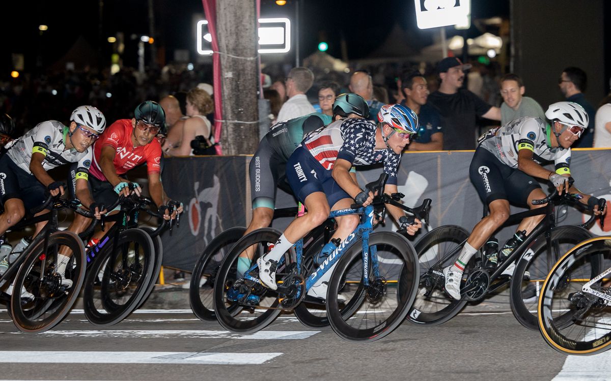 Luke Lamperti (Trinity Racing) the reigning USA Cycling Pro Criterium champion brought out the Stars and Stripes for Tulsa Tough.
