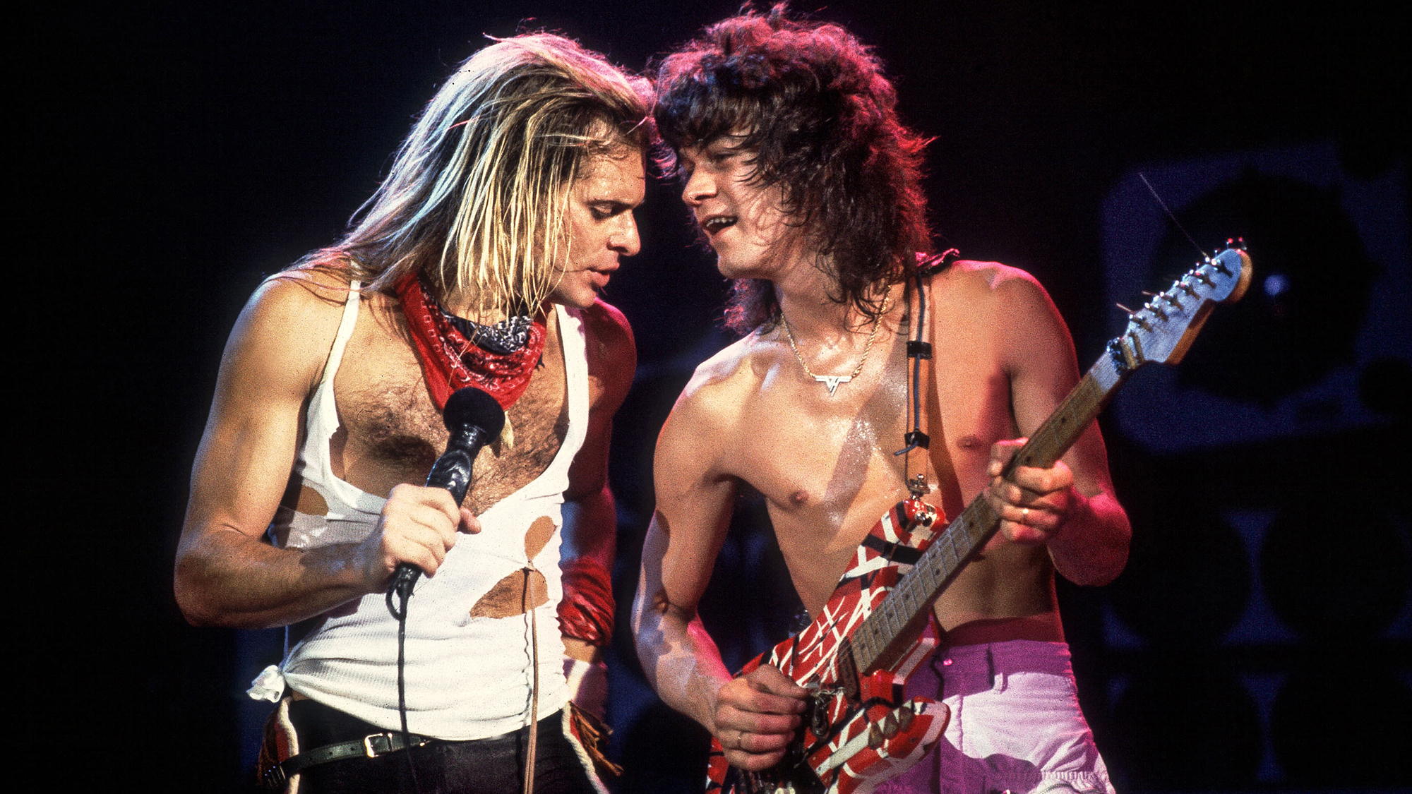 David Lee Roth and Eddie Van Halen of Van Halen on 10/11/81 in Chicago, Il. 