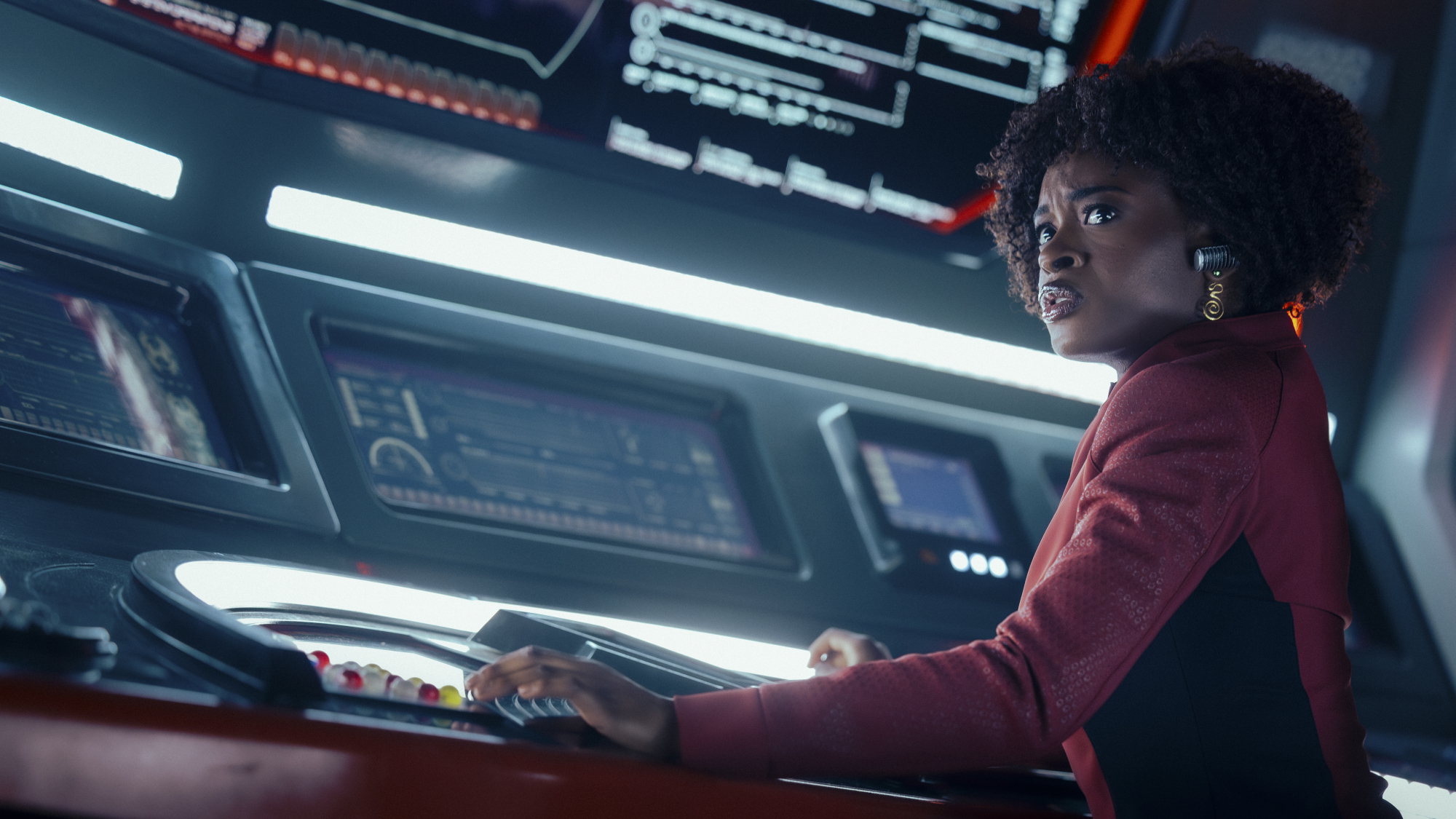 Celia Rose Gooding as Uhura in season 4, episode 1, of Star Trek: Strange New Worlds