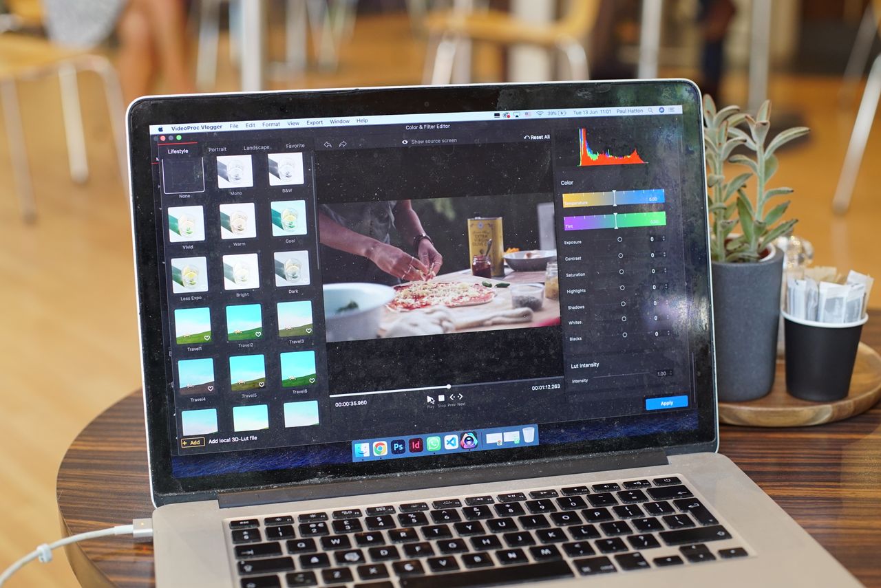 A laptop using VideoProc Vlogger video-editing software