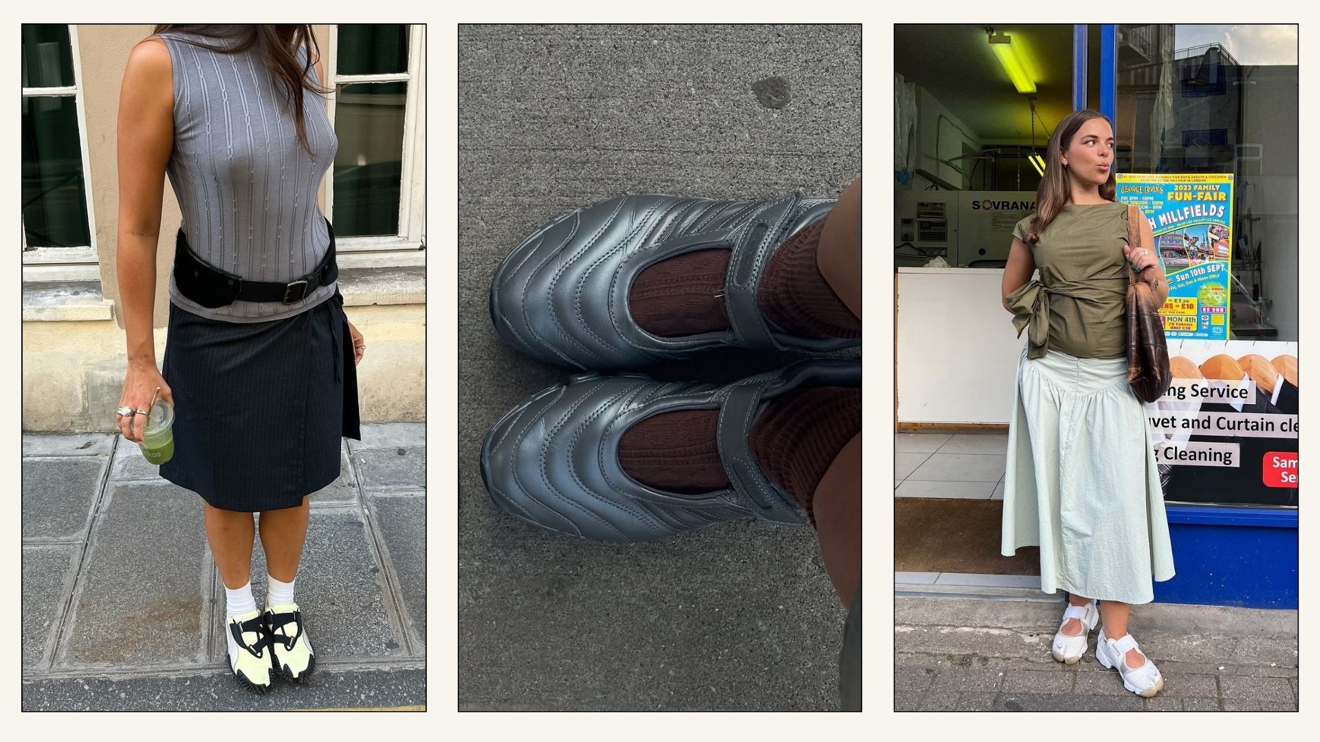Collage of influencers wears velcro trainers.