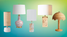 a collection of table lamps on a colorful background