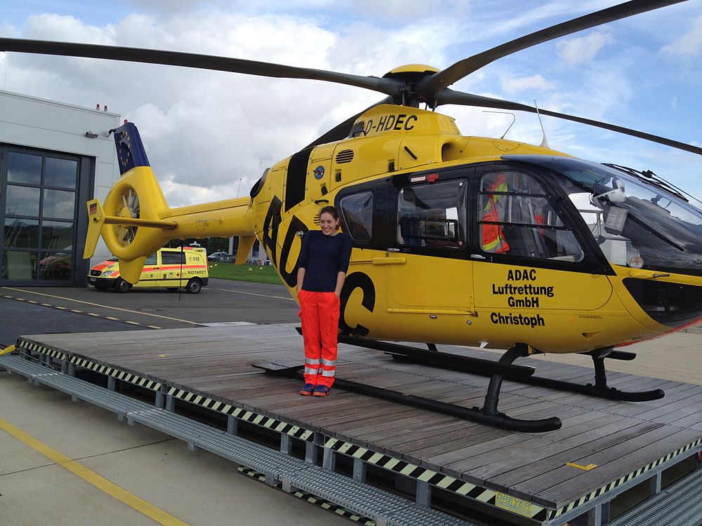 Dr. Tanja Erath and a medical evacuation helicopter