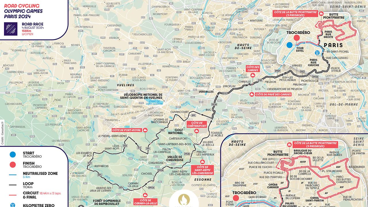 Maps for the Paris 2024 road cycling events