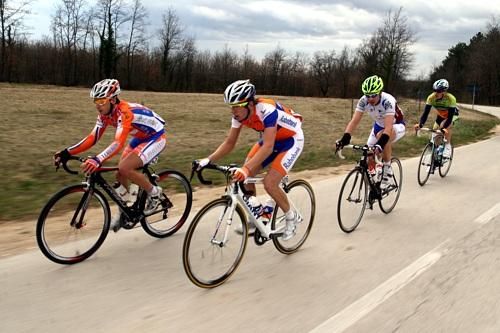 Kristijan &ETH;urasek (Loborika Favorit Team), Melvin Boskamp (Rabobank Continental), Florenz Knauer (Seven Stones) and Jure Zrim&scaron;ek (Sava) on the attack.