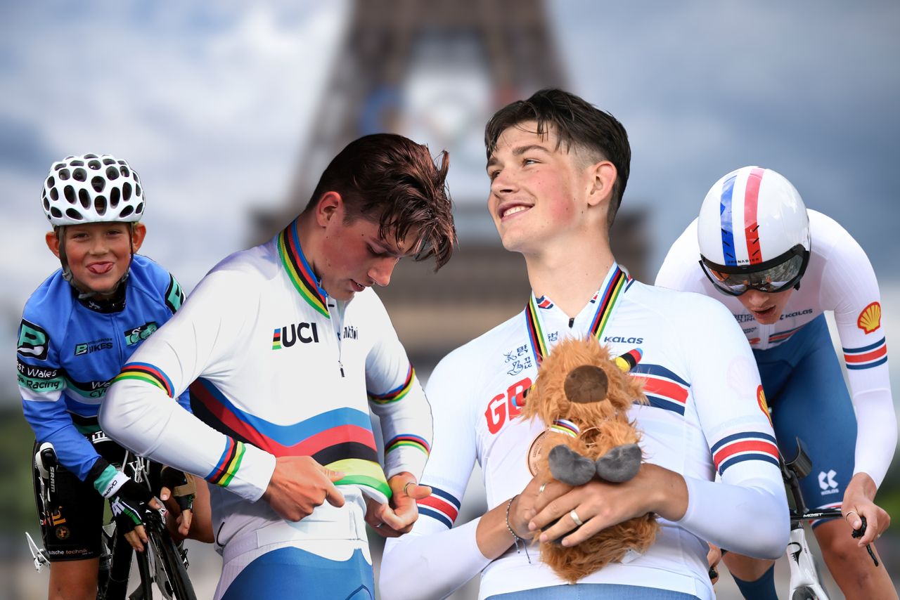 A collage of Josh Tarling in front of the Eiffel Tower