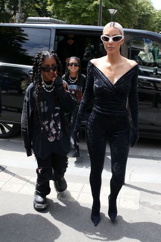 North West and Kim Kardashian are seen on July 6, 2022 in Paris, France