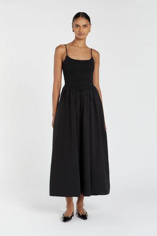 Milano Black Cotton Midi Dress