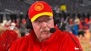 Kansas City Chiefs coach Andy Reid gives an interview on ESPN.