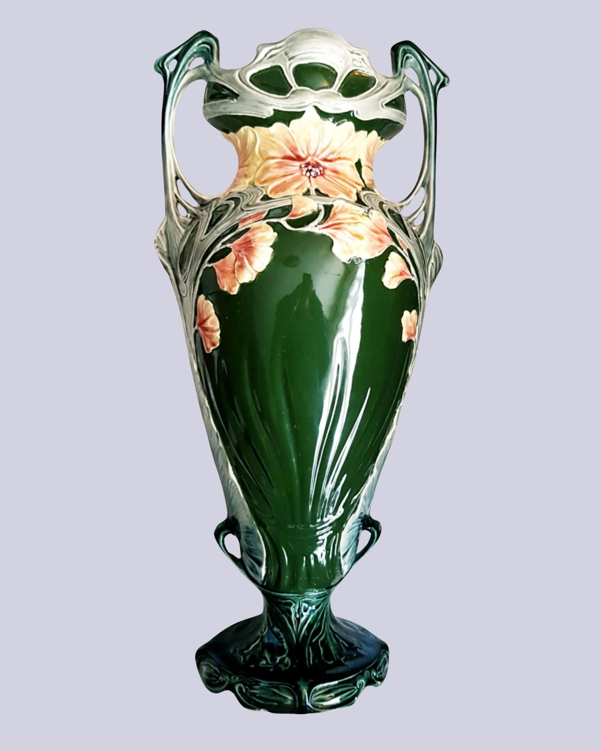 Suddabys Treasures, Art Nouveau French Majolica Tall Vase