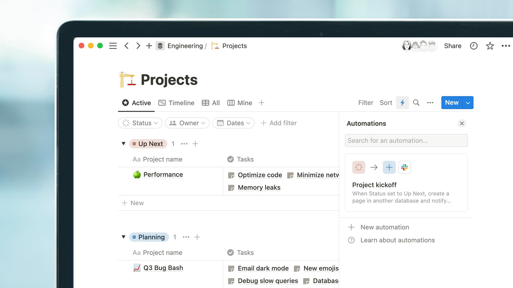 A laptop screen showing the Notion app