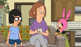 Bob's Burgers Tina, Kathleen, and Louise talk in the living room, over tea.