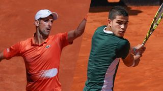 Composite image of Novak Djokovic and Carlos Alcaraz during 2022 Madrid Open tennis tournament