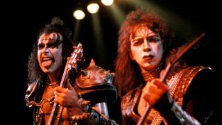 Gebe Simmons and Vinnie Vincent onstage