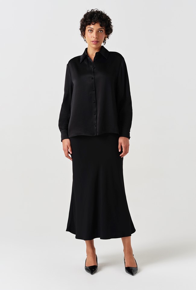 Lyra Luxurious Satin Back Crepe Midi Skirt