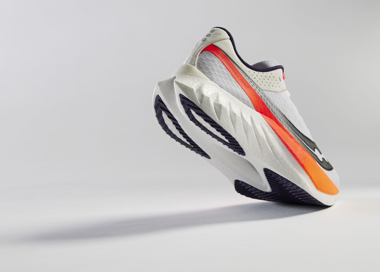 Saucony Endorphin Pro 4 running shoe showing outsole