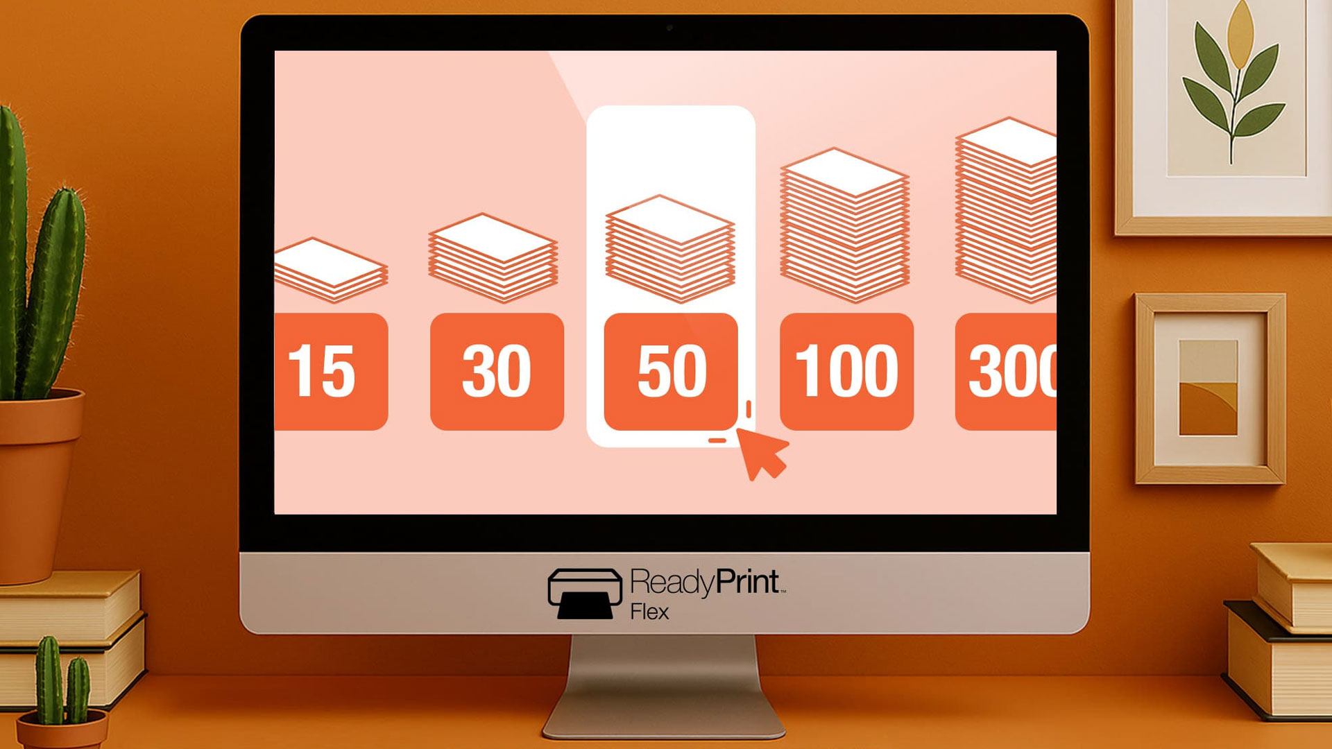 Image on a monitor showing some of the print volume options for Epson ReadyPrint Flex ink subscription