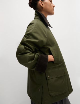 Cotton Rich Waxed Quilted Parka Coat