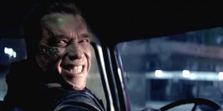 Arnold Schwarzenegger smiling in Terminator: Genisys