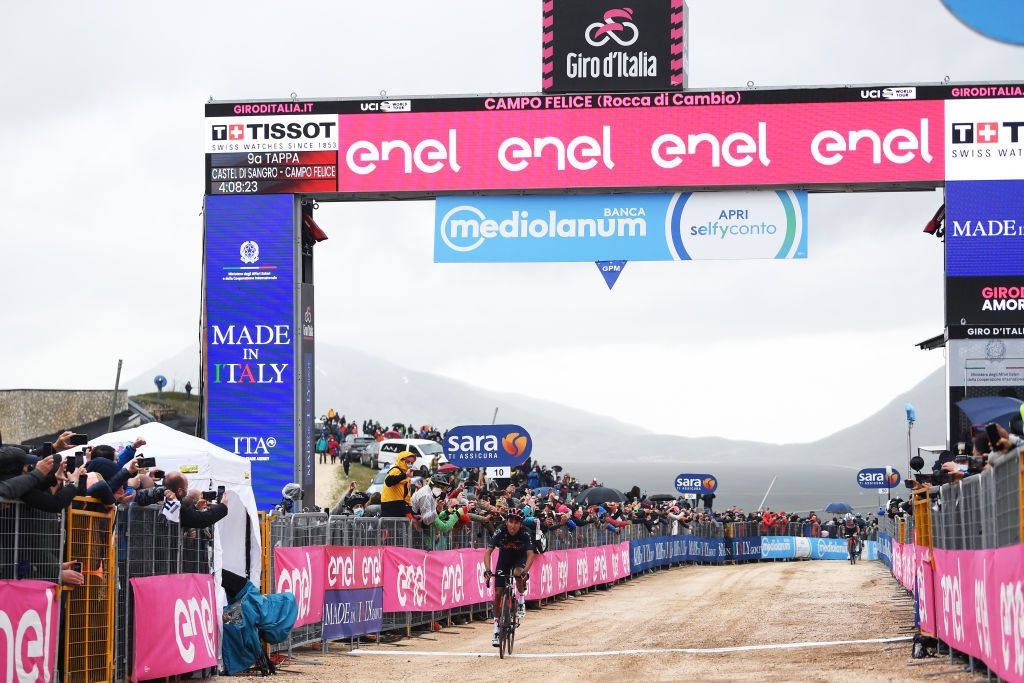 CAMPO FELICE - ROCCA DI CAMBIO, ITALY - MAY 16: Egan Arley Bernal Gomez of Colombia and Team INEOS Grenadiers celebrates at arrival during the 104th Giro d'Italia 2021, Stage 9 a 158km stage from Castel di Sangro to Campo Felice - Rocca di Cambio 1665m / @girodiitalia / #Giro / #UCIworldtour / on May 16, 2021 in Campo Felice - Rocca di Cambio, Italy. (Photo by Tim de Waele/Getty Images)