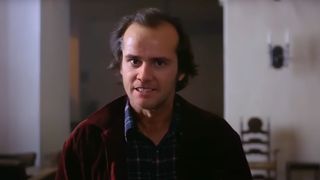 Best deepfake examples: a screenshot from the film The Shining with Jim Carey as Jack Torrence using deepfake technology