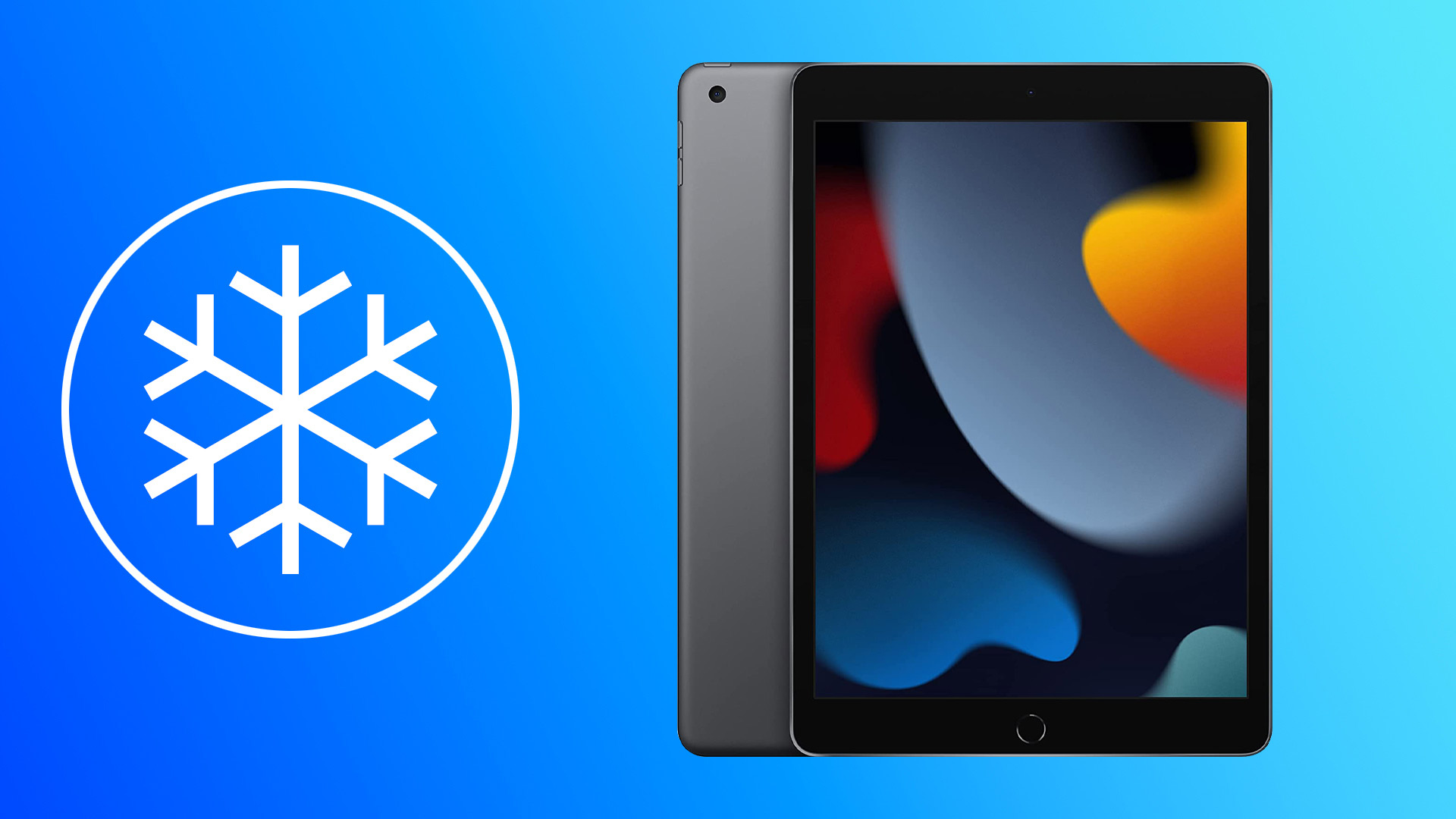 iPad 10.2 (2021) on a blue background with a snowflake logo