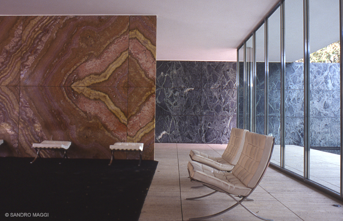 the Barcelona chair inside the Barcelona pavilion by Mies van der Rohe