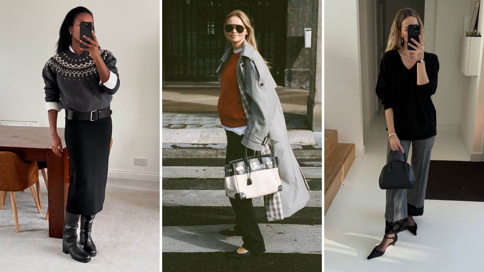 three influencers wearing cashmere jumpers