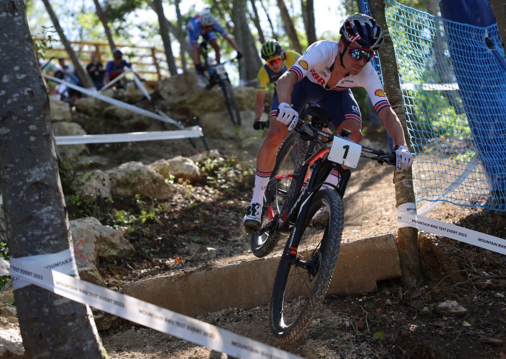 Britains Tom Pidcock competes in the Mens Elite Cross Country mountain biking test event at Elancourt Hill in Elancourt west of Paris on September 24 2023 Photo by Thomas SAMSON AFP Photo by THOMAS SAMSONAFP via Getty Images