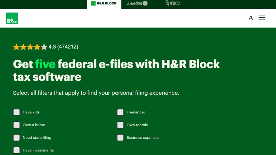 H&amp;amp;R Block website screenshot (February 2026).