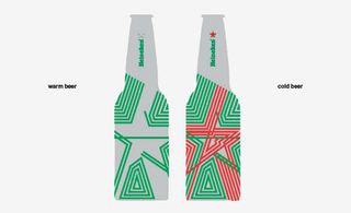 Two drawings of bottles, one with green lines and one with green and red lines overlapping.