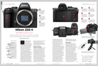 Image showing the first two pages of the Nikon Z50 II camera review, in issue 291 (March 2025) of Digital Camera magazine